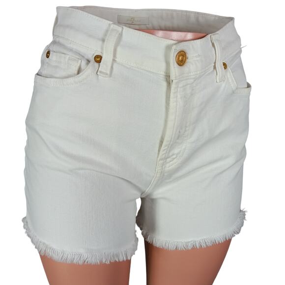 7 For All Mankind Denim Shorts Size 25 White Raw Hems Mid Rise - Picture 1 of 9